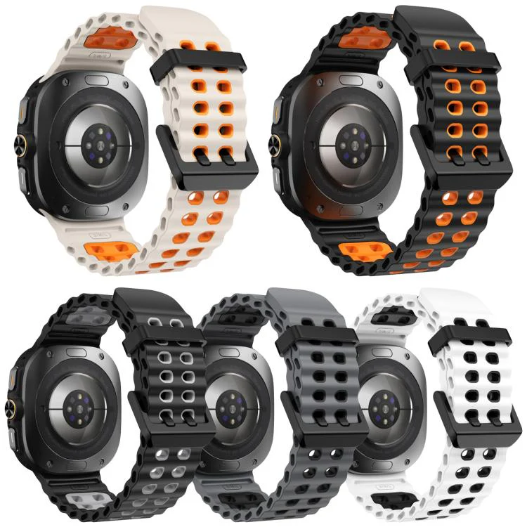 For Galaxy Watch Ultra / Ultra 2025 5 Pack xDfind Black Buckle Ocean Two Color Dual-row Hole Silicone Watch Band