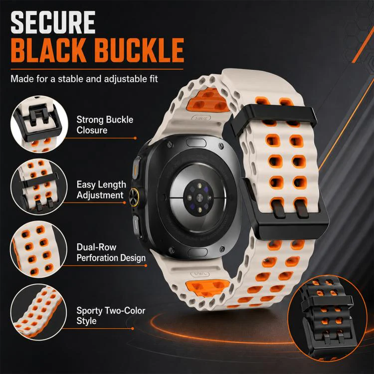 For Galaxy Watch Ultra / Ultra 2025 5 Pack xDfind Black Buckle Ocean Two Color Dual-row Hole Silicone Watch Band - Image 4
