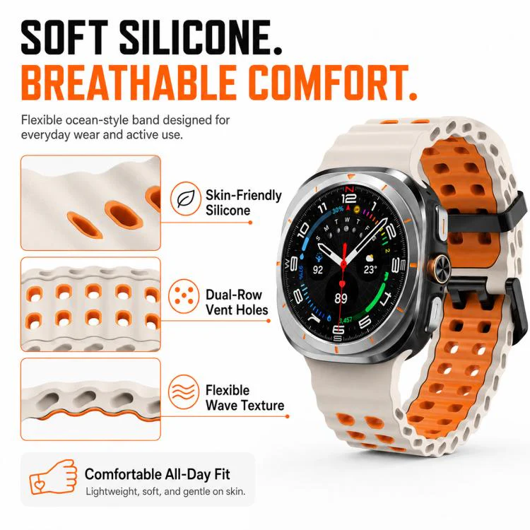For Galaxy Watch Ultra / Ultra 2025 5 Pack xDfind Black Buckle Ocean Two Color Dual-row Hole Silicone Watch Band - Image 5