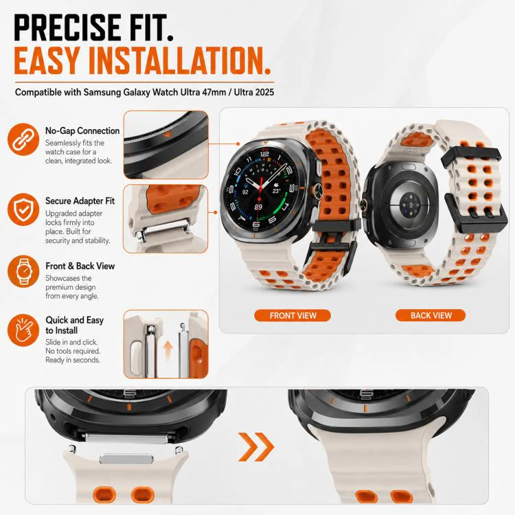 For Galaxy Watch Ultra / Ultra 2025 5 Pack xDfind Black Buckle Ocean Two Color Dual-row Hole Silicone Watch Band - Image 6