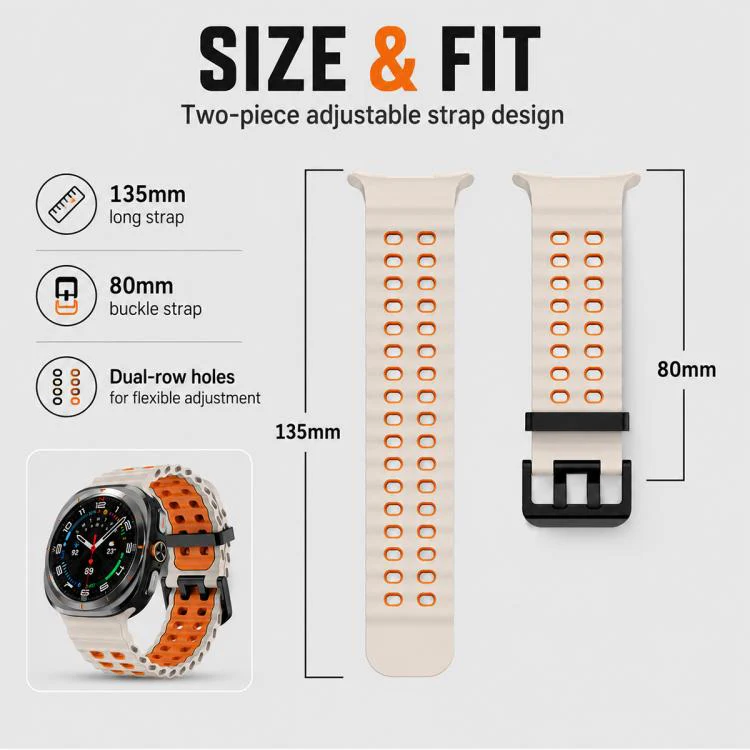 For Galaxy Watch Ultra / Ultra 2025 5 Pack xDfind Black Buckle Ocean Two Color Dual-row Hole Silicone Watch Band - Image 7