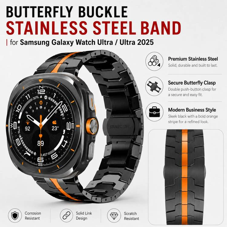 For Galaxy Watch Ultra / Ultra 2025 5 Pack xDfind Butterfly Buckle Stainless Steel Watch Band - Image 2