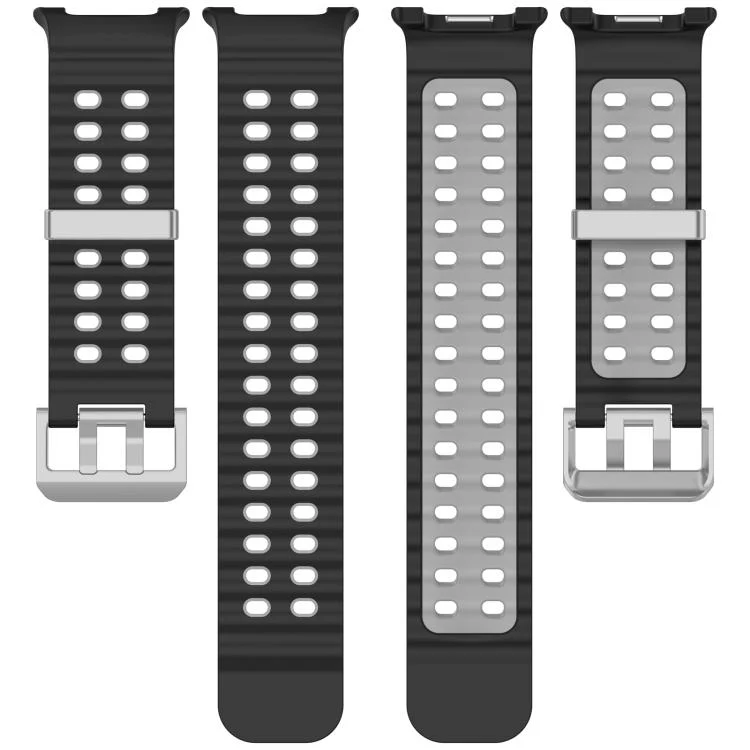 For Galaxy Watch8 / Watch8 Classic Ocean Two Color Dual-Row Hole Silver Buckle Silicone Watch Band(Black Grey) - Image 4
