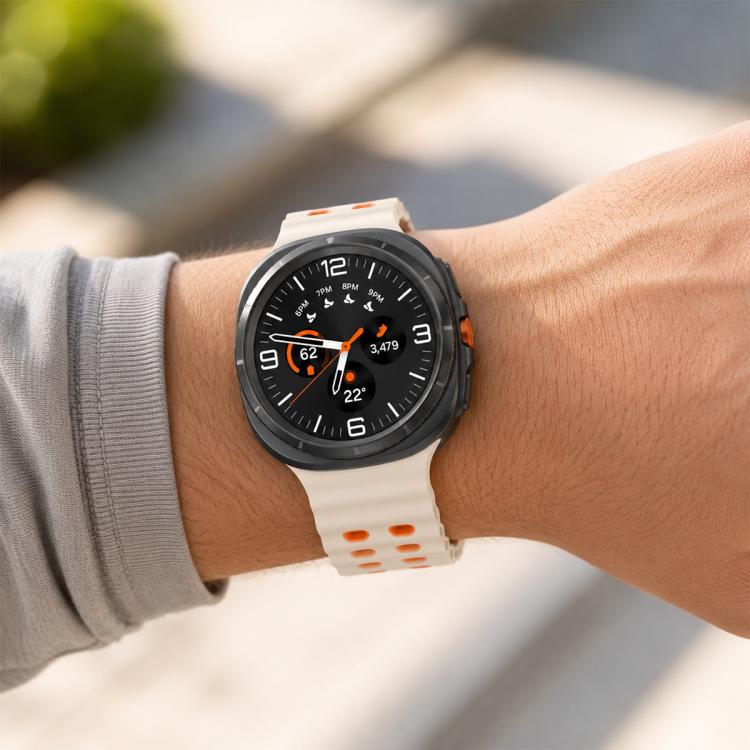 For Galaxy Watch8 / Watch8 Classic Ocean Two Color Dual-Row Hole Silver Buckle Silicone Watch Band(Black Grey) - Image 9