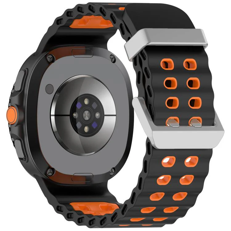 For Galaxy Watch8 / Watch8 Classic Ocean Two Color Dual-Row Hole Silver Buckle Silicone Watch Band(Black Orange) - Image 2