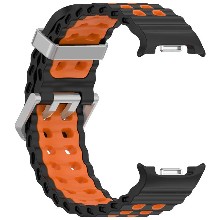For Galaxy Watch8 / Watch8 Classic Ocean Two Color Dual-Row Hole Silver Buckle Silicone Watch Band(Black Orange) - Image 3