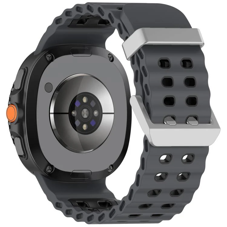 For Galaxy Watch8 / Watch8 Classic Ocean Two Color Dual-Row Hole Silver Buckle Silicone Watch Band(Coal Black) - Image 2
