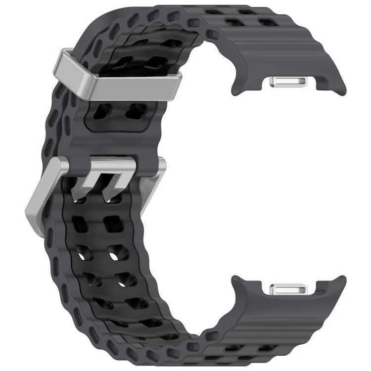 For Galaxy Watch8 / Watch8 Classic Ocean Two Color Dual-Row Hole Silver Buckle Silicone Watch Band(Coal Black) - Image 3