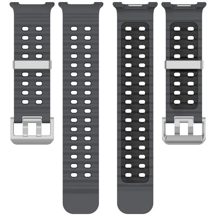 For Galaxy Watch8 / Watch8 Classic Ocean Two Color Dual-Row Hole Silver Buckle Silicone Watch Band(Coal Black) - Image 4