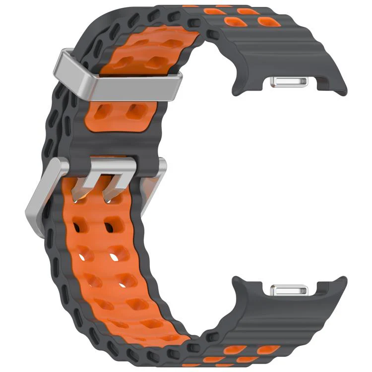For Galaxy Watch8 / Watch8 Classic Ocean Two Color Dual-Row Hole Silver Buckle Silicone Watch Band(Gray Orange) - Image 3