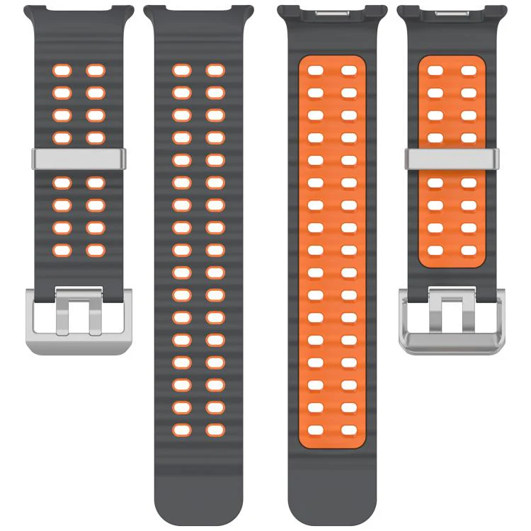 For Galaxy Watch8 / Watch8 Classic Ocean Two Color Dual-Row Hole Silver Buckle Silicone Watch Band(Gray Orange) - Image 4