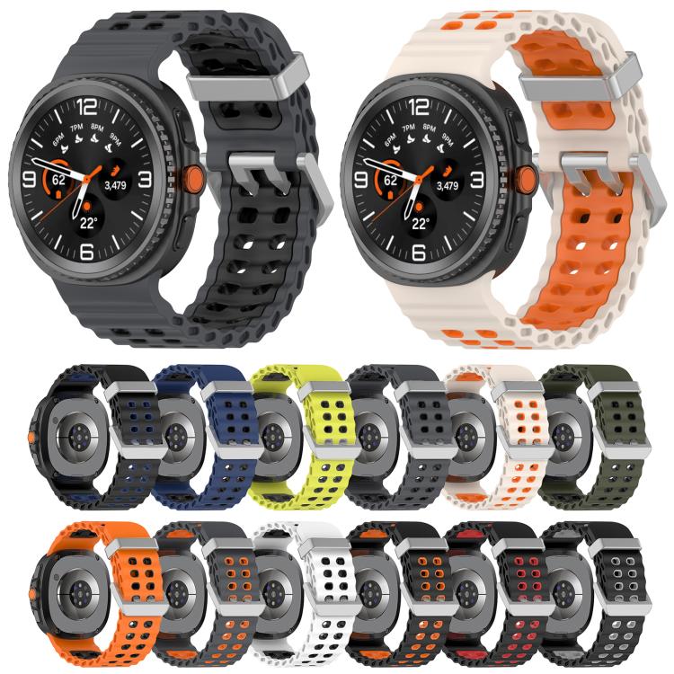 For Galaxy Watch8 / Watch8 Classic Ocean Two Color Dual-Row Hole Silver Buckle Silicone Watch Band(Gray Orange) - Image 5