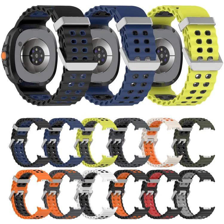For Galaxy Watch8 / Watch8 Classic Ocean Two Color Dual-Row Hole Silver Buckle Silicone Watch Band(Gray Orange) - Image 6