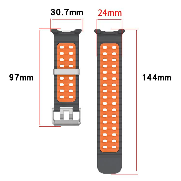 For Galaxy Watch8 / Watch8 Classic Ocean Two Color Dual-Row Hole Silver Buckle Silicone Watch Band(Gray Orange) - Image 8