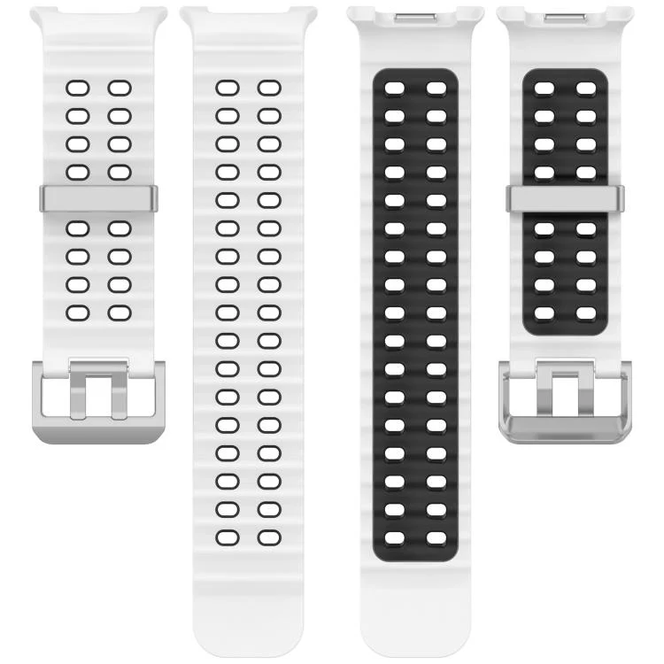 For Galaxy Watch8 / Watch8 Classic Ocean Two Color Dual-Row Hole Silver Buckle Silicone Watch Band(White Black) - Image 4