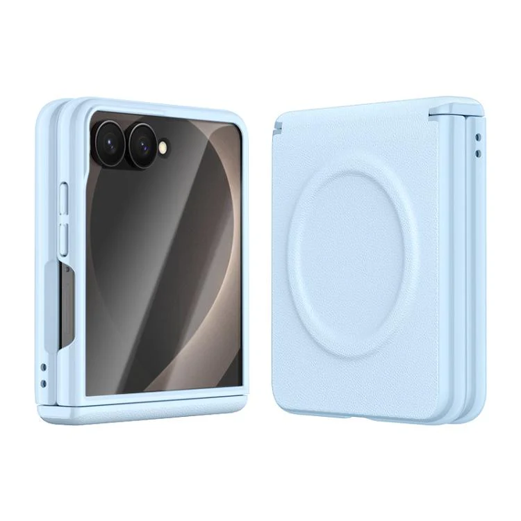 For Galaxy Z Flip8 5G Integrated Vegan Leather Central Magnetic Phone Case(Blue)