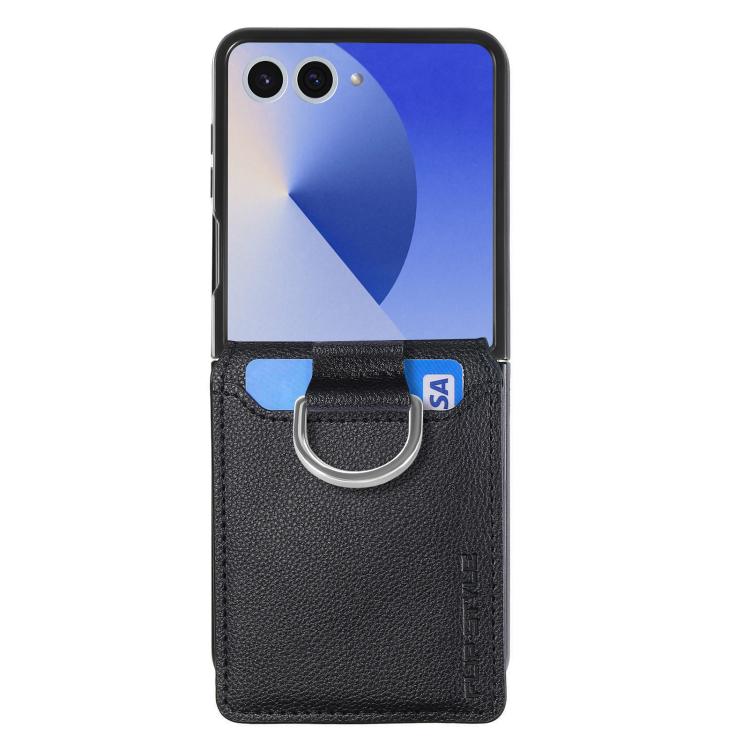 For Galaxy Z Flip8 5G Litchi Texture Leather Ring Wallet Phone Case(Black) - Image 2