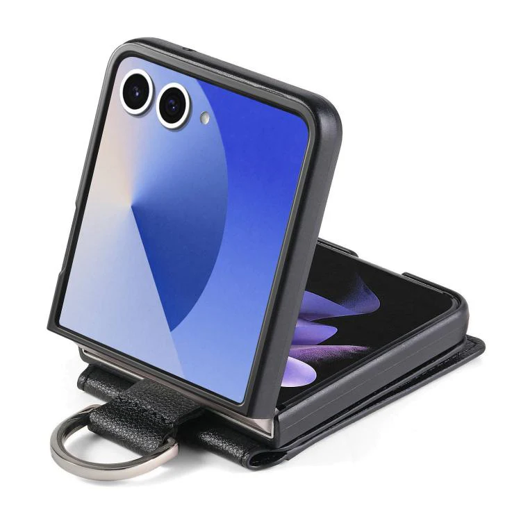 For Galaxy Z Flip8 5G Litchi Texture Leather Ring Wallet Phone Case(Black) - Image 3