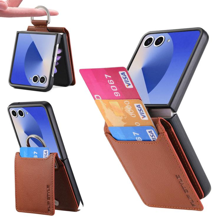 For Galaxy Z Flip8 5G Litchi Texture Leather Ring Wallet Phone Case(Brown)