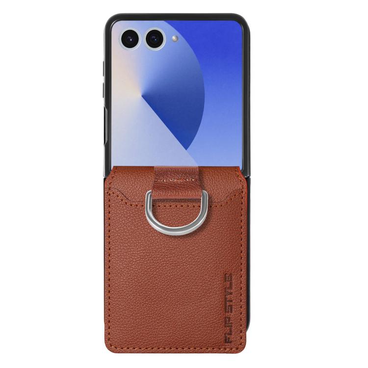 For Galaxy Z Flip8 5G Litchi Texture Leather Ring Wallet Phone Case(Brown) - Image 2