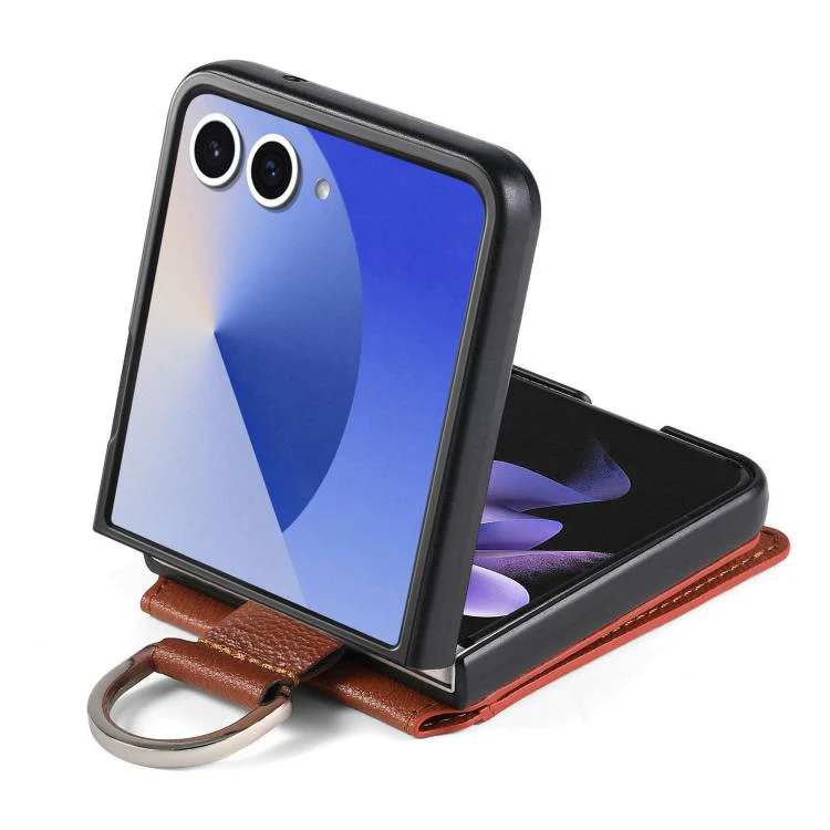 For Galaxy Z Flip8 5G Litchi Texture Leather Ring Wallet Phone Case(Brown) - Image 3