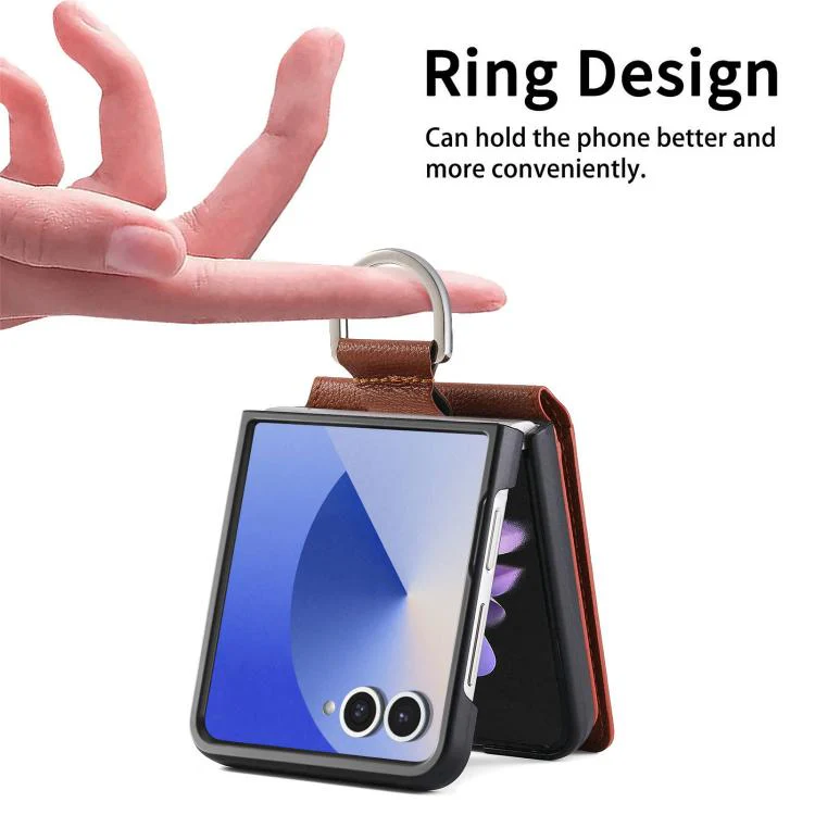 For Galaxy Z Flip8 5G Litchi Texture Leather Ring Wallet Phone Case(Brown) - Image 5