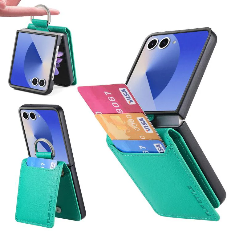 For Galaxy Z Flip8 5G Litchi Texture Leather Ring Wallet Phone Case(Green)