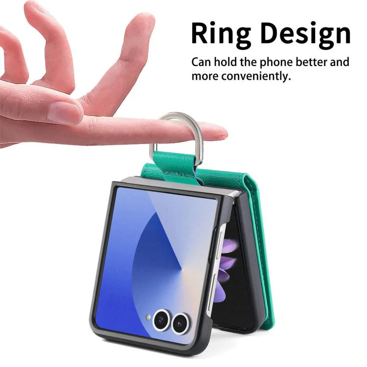 For Galaxy Z Flip8 5G Litchi Texture Leather Ring Wallet Phone Case(Green) - Image 5