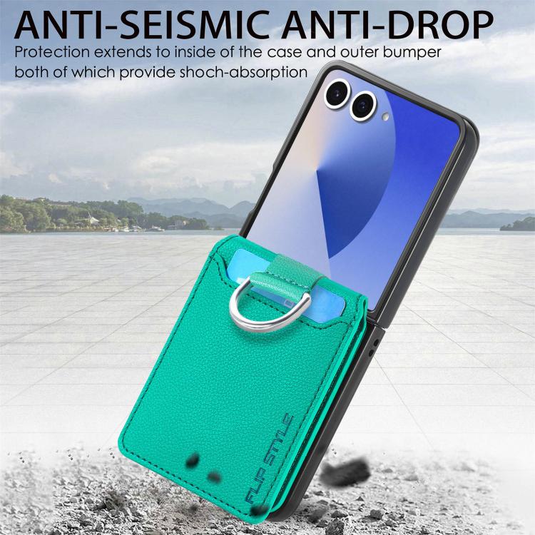 For Galaxy Z Flip8 5G Litchi Texture Leather Ring Wallet Phone Case(Green) - Image 6
