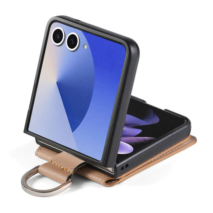 For Galaxy Z Flip8 5G Litchi Texture Leather Ring Wallet Phone Case(Khaki) - Image 3