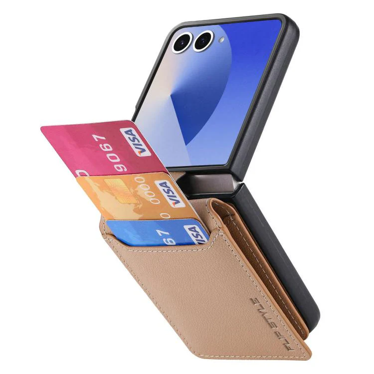 For Galaxy Z Flip8 5G Litchi Texture Leather Ring Wallet Phone Case(Khaki) - Image 4