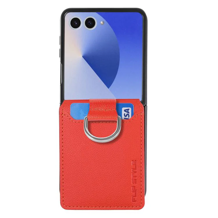 For Galaxy Z Flip8 5G Litchi Texture Leather Ring Wallet Phone Case(Orange) - Image 2