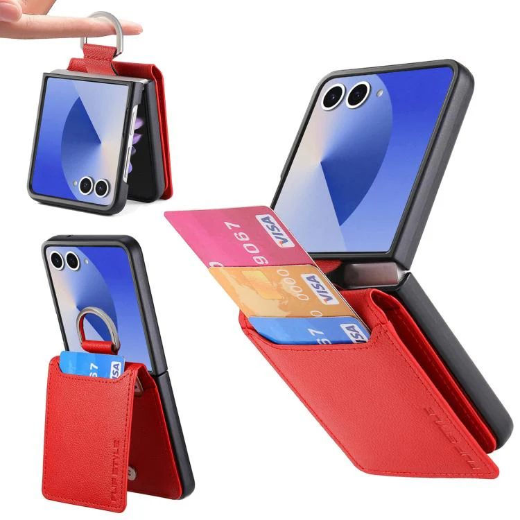 For Galaxy Z Flip8 5G Litchi Texture Leather Ring Wallet Phone Case(Red)
