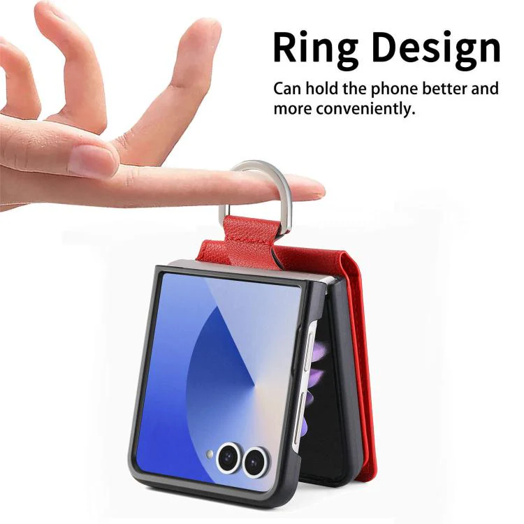 For Galaxy Z Flip8 5G Litchi Texture Leather Ring Wallet Phone Case(Red) - Image 5