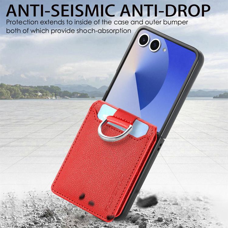For Galaxy Z Flip8 5G Litchi Texture Leather Ring Wallet Phone Case(Red) - Image 6