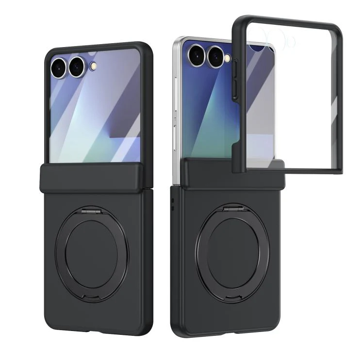 For Galaxy Z Flip8 5G Rotation Magnetic Ring Holder Hinge Integrated Film Phone Case(Black)