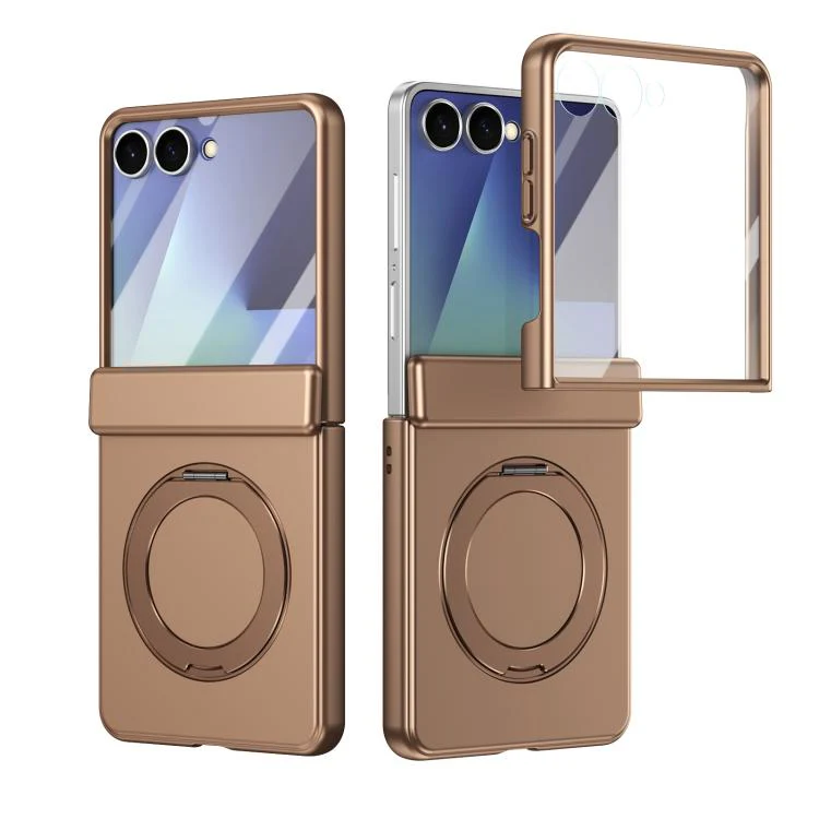 For Galaxy Z Flip8 5G Rotation Magnetic Ring Holder Hinge Integrated Film Phone Case(Gold)