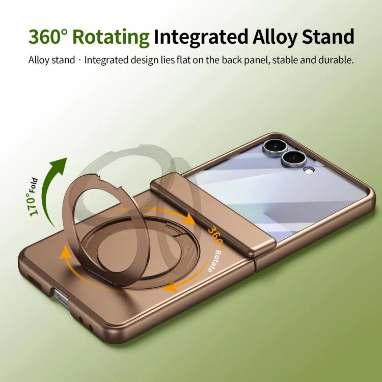 For Galaxy Z Flip8 5G Rotation Magnetic Ring Holder Hinge Integrated Film Phone Case(Gold) - Image 5