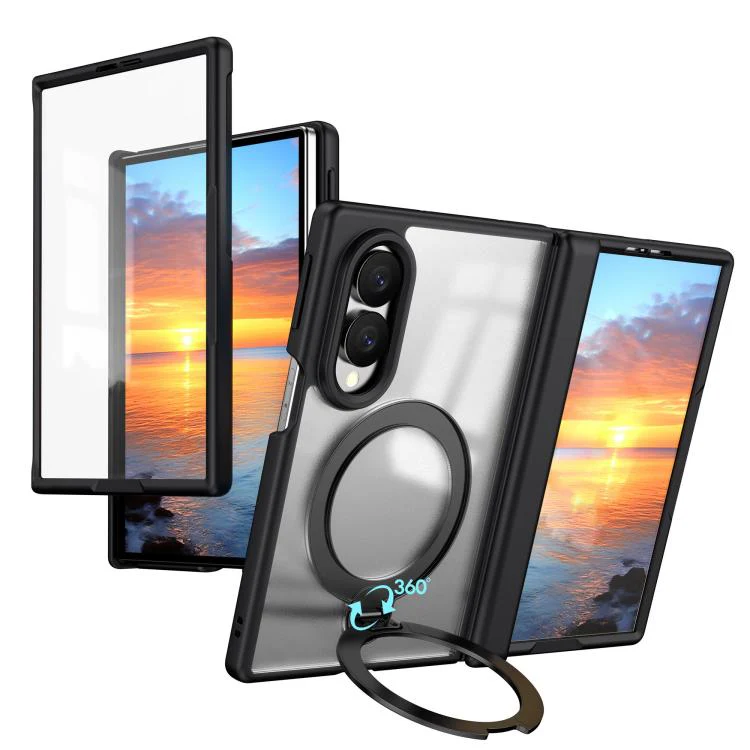For  Galaxy Z Fold8 5G Hinge 360 Rotation Magnetic Ring Holder Phone Case, No Film(Black)