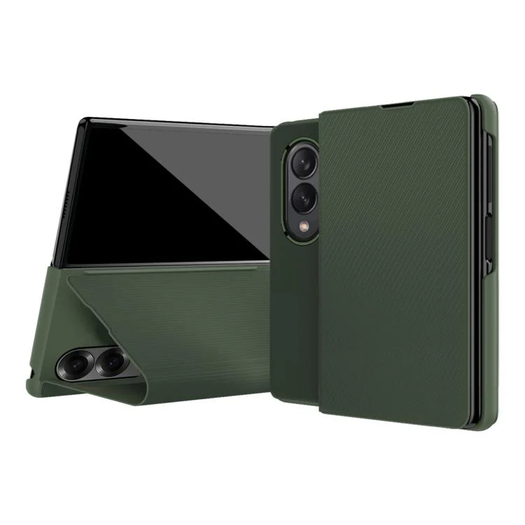 For  Galaxy Z Fold8 5G Kevlar-Texture Vegan Leather Phone Case with Holder(Green)