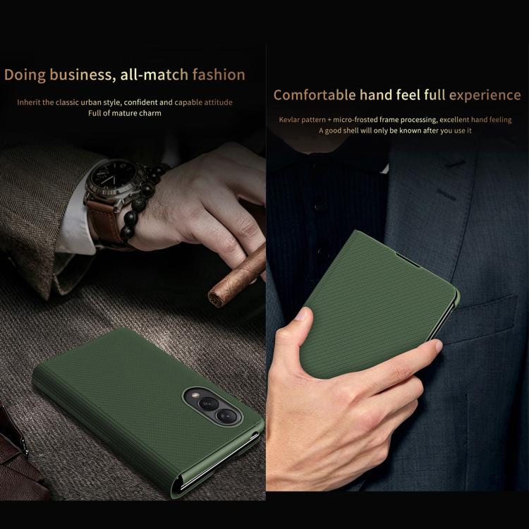 For  Galaxy Z Fold8 5G Kevlar-Texture Vegan Leather Phone Case with Holder(Green) - Image 4