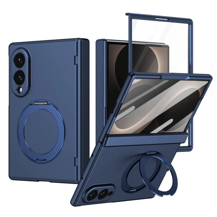 For Galaxy Z Fold8 5G Rotation Magnetic Ring Holder Hinge Integrated Film Phone Case(Blue)