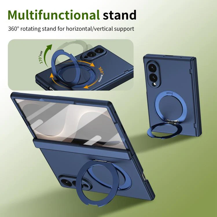 For Galaxy Z Fold8 5G Rotation Magnetic Ring Holder Hinge Integrated Film Phone Case(Blue) - Image 2