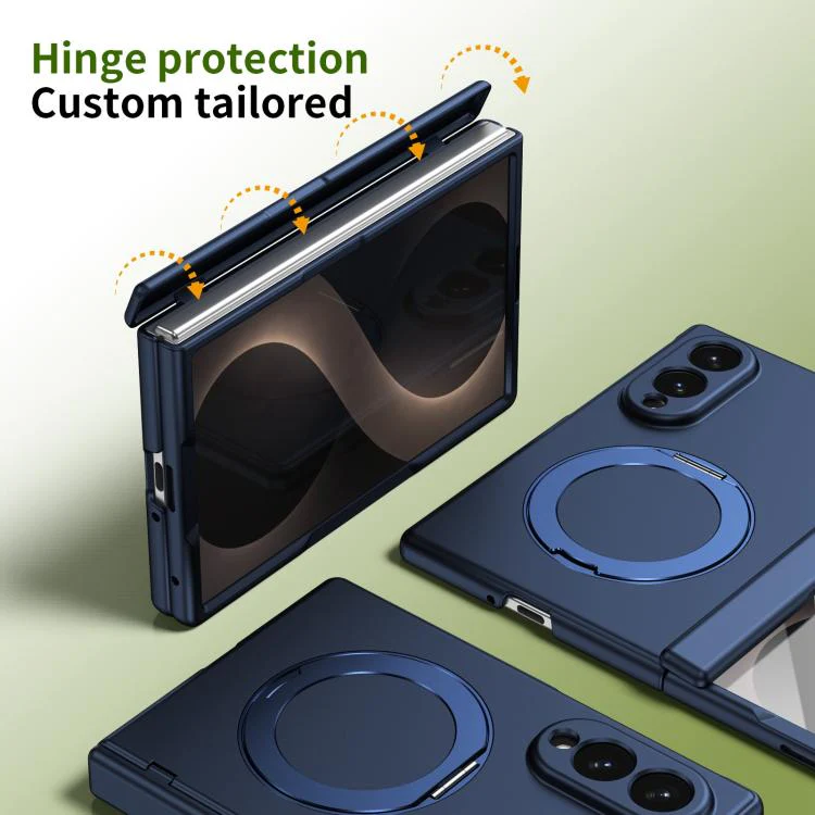 For Galaxy Z Fold8 5G Rotation Magnetic Ring Holder Hinge Integrated Film Phone Case(Blue) - Image 3