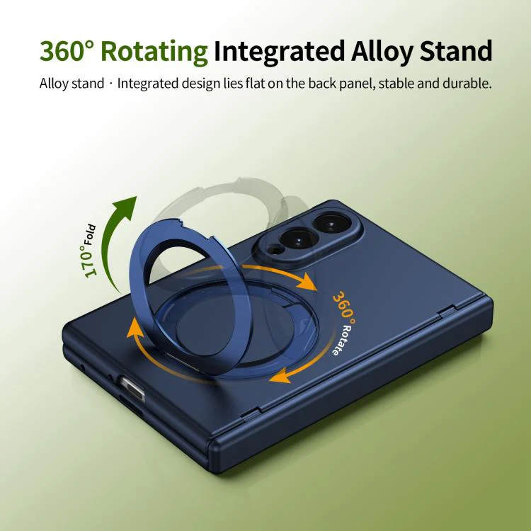 For Galaxy Z Fold8 5G Rotation Magnetic Ring Holder Hinge Integrated Film Phone Case(Blue) - Image 5