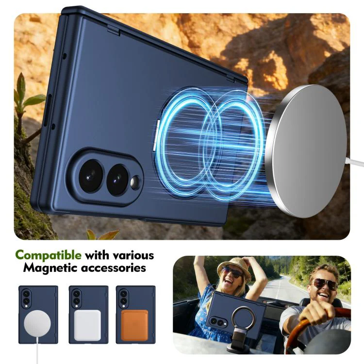 For Galaxy Z Fold8 5G Rotation Magnetic Ring Holder Hinge Integrated Film Phone Case(Blue) - Image 6