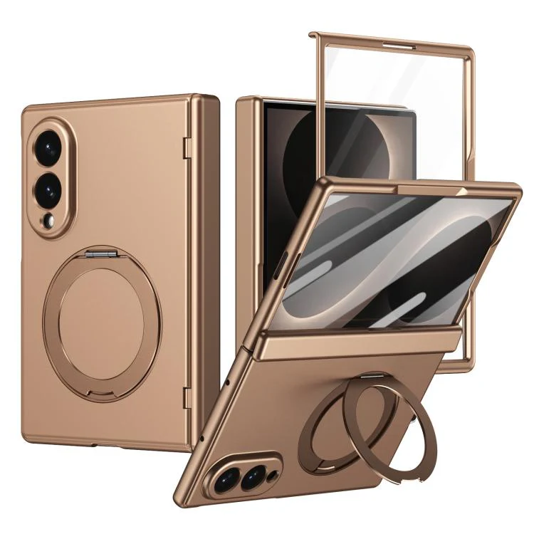 For Galaxy Z Fold8 5G Rotation Magnetic Ring Holder Hinge Integrated Film Phone Case(Gold)