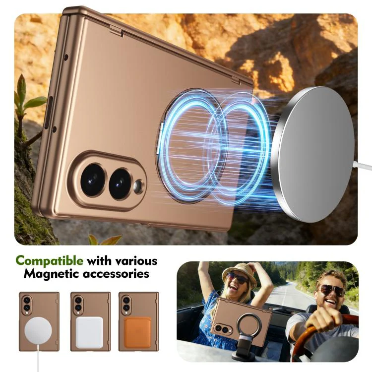 For Galaxy Z Fold8 5G Rotation Magnetic Ring Holder Hinge Integrated Film Phone Case(Gold) - Image 6
