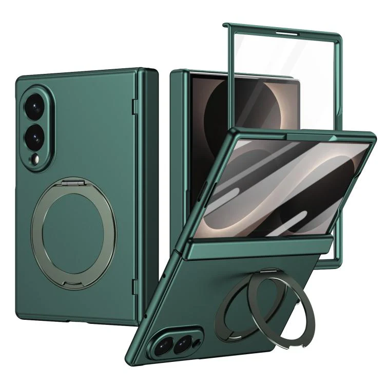 For Galaxy Z Fold8 5G Rotation Magnetic Ring Holder Hinge Integrated Film Phone Case(Green)