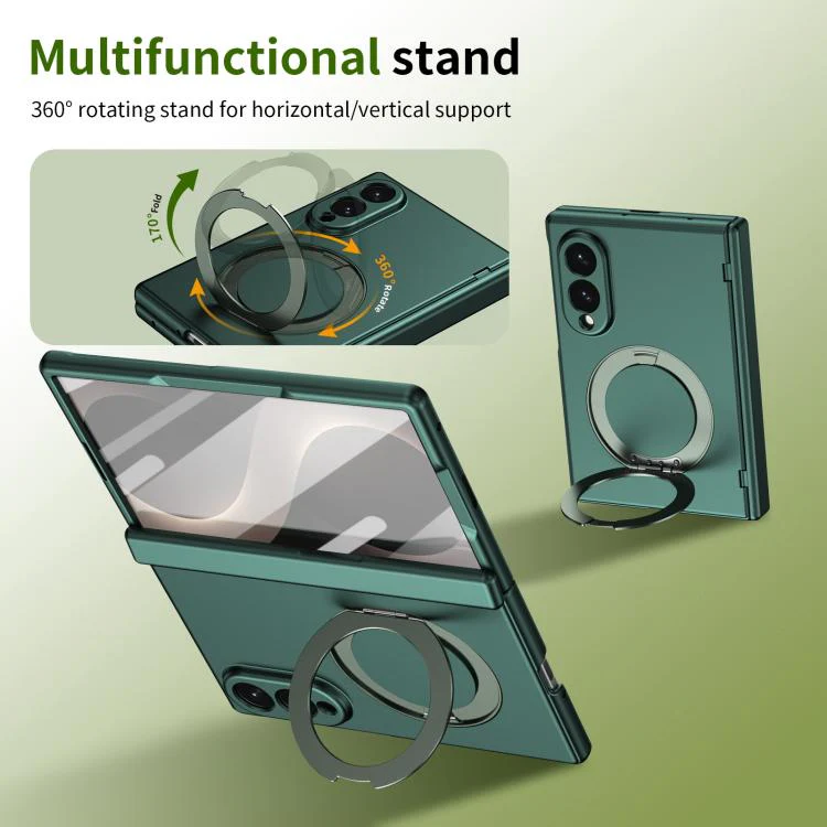 For Galaxy Z Fold8 5G Rotation Magnetic Ring Holder Hinge Integrated Film Phone Case(Green) - Image 2